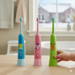 Colorful children's electric toothbrush versions designed for Canadian families and pediatric oral health.