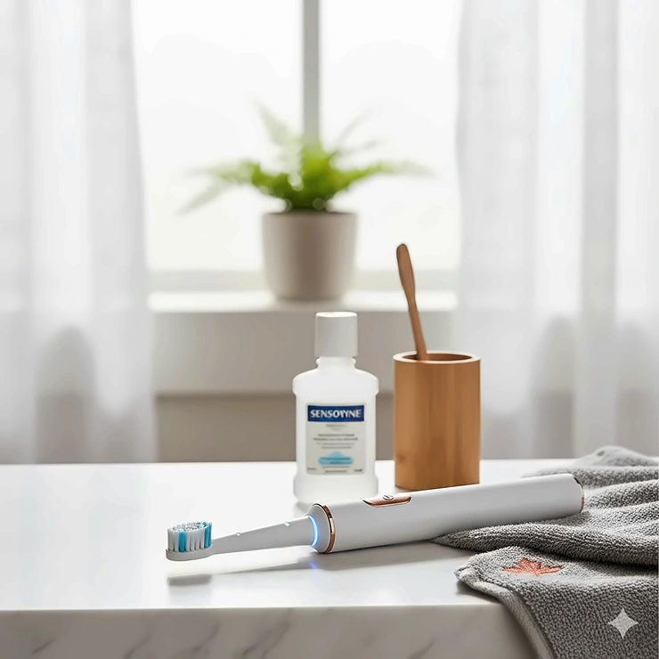 Professional golfer using a low spin driver for high swing speed on a scenic mountain golf course in Alberta, Canada. Electric Toothbrush for Sensitive Teeth