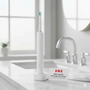 A lifestyle shot of the Philips Sonicare 4100, frequently cited in Sonicare toothbrush reviews as the best value model for Canadian consumers.
