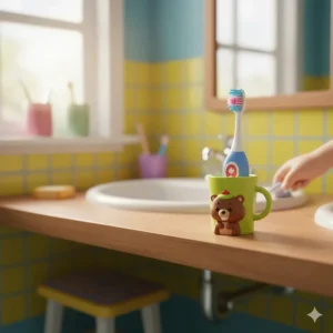 Colorful soft bristle toothbrush designed for kids' smaller mouths and developing enamel.