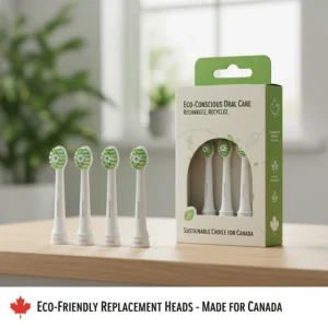 Sustainable and recyclable smart electric toothbrush replacement heads, highlighting eco-conscious oral care popular in Canada.