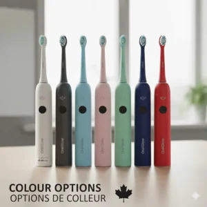 Array of different colour options for a stylish electric toothbrush under $50 sold in Canada.