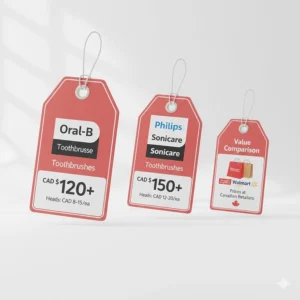Chart showing Oral-B vs Philips Sonicare long-term costs and brush head prices in Canadian dollars (CAD).