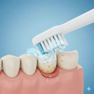 Illustration showing how an electric toothbrush for gum disease removes plaque effectively along the gumline.