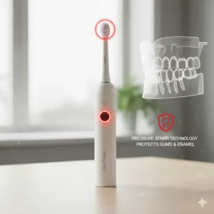 Diagram of a built-in pressure sensor on a value-priced electric toothbrush to protect enamel.