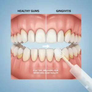 Comparative illustration of gingivitis versus healthy gums, highlighting the role of electric brushing in Canada.