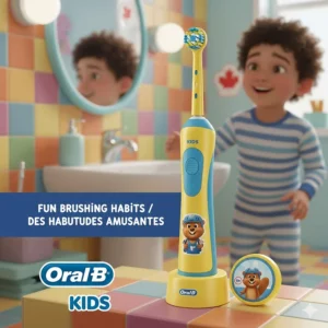 Colorful Oral-B electric toothbrush for kids, helping Canadian families establish good oral hygiene habits early.
