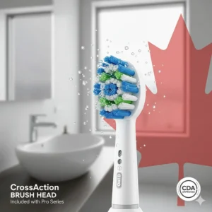 Oral-B Pro 3000 Bluetooth connectivity feature showing smartphone app tracking for Canadian users.