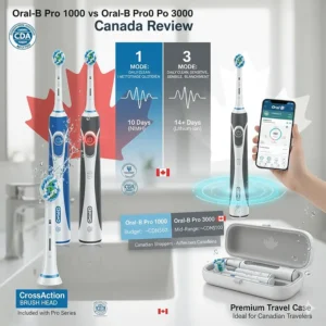 Close-up of the Oral-B Pro series visible pressure sensor light, a top-rated safety feature for Canadian dental health.