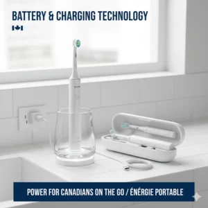 High-detail image of the DiamondClean glass induction charger and USB travel case, showing premium charging solutions for Canadians on the go.