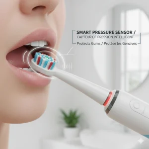 Illustration showing the smart pressure sensor technology to protect gums during brushing.