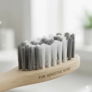 Close-up illustration of soft, multi-level bristles on the best manual toothbrush for sensitive gums.