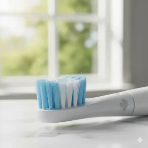 Close-up illustration of high-quality soft bristles on a replacement head designed for sensitive gum care.
