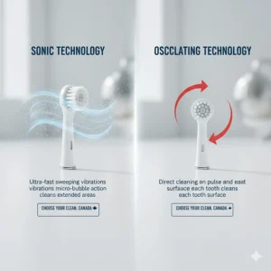 A technical comparison of sonic and oscillating electric toothbrush head movements for Canadian consumers looking for the best cleaning technology.