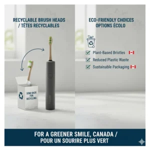 Sustainable electric toothbrush options featuring recyclable brush heads and eco-friendly packaging for green-conscious Canadian shoppers.