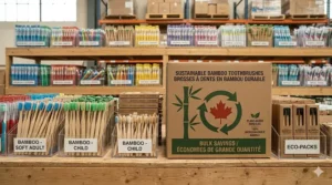 Eco-friendly bamboo bulk manual toothbrushes, a sustainable choice for environmentally conscious Canadian consumers.