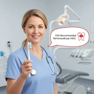 Icon of a Canadian dental professional recommending a specific toothbrush for gum disease and oral health maintenance.