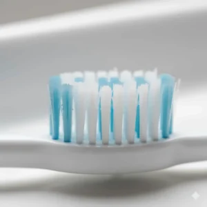Close-up of extra-soft tapered bristles designed to be a gentle toothbrush for gum disease and sensitive gingiva.