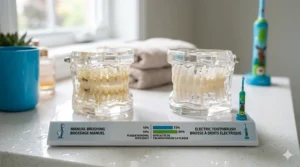 A comparison chart showing the plaque removal efficiency of an electric toothbrush for kids versus a manual brush.