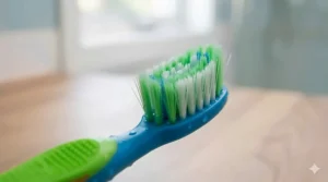 Macro view of extra soft bristles on a kids manual toothbrush for gentle gum protection.
