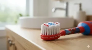 Close-up of Marvel Spiderman electric toothbrush packaging featuring bilingual text for the Canadian market.