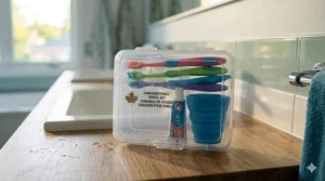 Portable kids manual toothbrush set perfect for Canadian family road trips and camping.