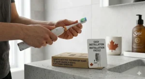 Instructions for generic electric toothbrush heads in English and French for the Canadian market.