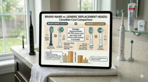 Comparison of brand-name replacement heads versus Canadian generic alternatives like Life Brand, showing potential savings for budget shoppers.