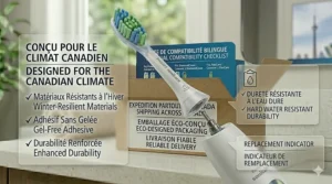 Illustration of the slim-profile Sonicare replacement heads 8 pack stored neatly in a small Canadian bathroom cabinet.