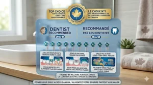 A professional endorsement graphic stating Oral-B is the top choice for Canadian oral care professionals in both official languages.