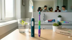 A side-by-side comparison of a manual and an electric toothbrush for teenagers with "Best Choice" highlighted.
