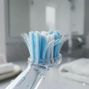 Close-up illustration of the extra soft bristles on Oral-B sensitive replacement heads, highlighting the gentle cleaning action for sensitive teeth.