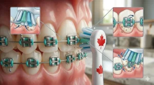 Icon representing high-quality orthodontic brush heads for braces that meet Canadian dental hygiene standards.
