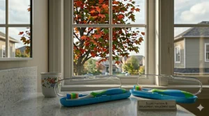 Illustration showing a toothbrush for an 8 year old being swapped for a new one, following Canadian Dental Association guidelines.