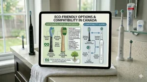 Eco-friendly and recyclable replacement head options for Sonicare and Oral-B available to environmentally conscious Canadian consumers.