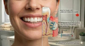 A timeline graphic illustrating that daily use of sensitivity toothpaste for receding gums typically takes up to two weeks of continuous brushing to build maximum protection.