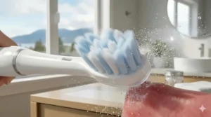 Illustration showing the gentle oscillating motion of a sensitive gum replacement head for an effective, irritation-free clean.