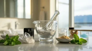 Close-up of natural whitening agents used in a gentle daily toothpaste formula for Canadians with tooth sensitivity.