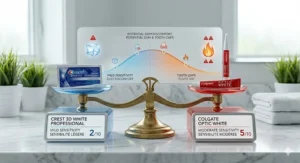 A scale illustrating tooth sensitivity levels for Canadian users of Crest 3D White Professional and Colgate.