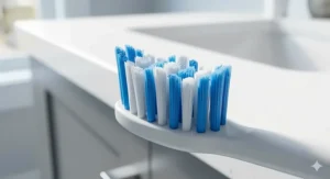 Macro view of the precision whitening replacement brush heads bristles designed for effective plaque and stain removal.