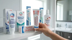 Close-up of specific pregnancy care toothpaste application to a toothbrush. Gros plan de l'application du dentifrice spécifique pour la grossesse sur une brosse à dents.