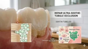 Infographic highlighting key ingredients that support gum health repair.
