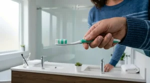 Illustrating the correct brushing technique for gum health.