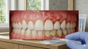 Clinical representation of a chlorhexidine mouthwash used for treating gum inflammation.