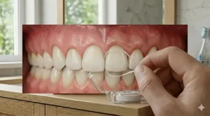 Dentist performing a professional oral health examination to check for signs of gingivitis.