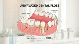 An illustration of a dentist professionally examining a patient's gums for signs of gum disease or gingivitis.