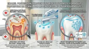 A dentist explaining the importance of fluoride toothpaste for adult oral health.