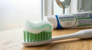 Close-up of high fluoride toothpaste for root cavities showing its smooth, effective formula for sensitive roots.