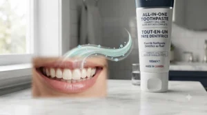 A morning wellness routine featuring our all-in-one toothpaste for healthy gums and clean teeth.