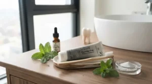 A healthy morning wellness routine featuring a trusted fluoride-free whitening toothpaste favored across Canada.